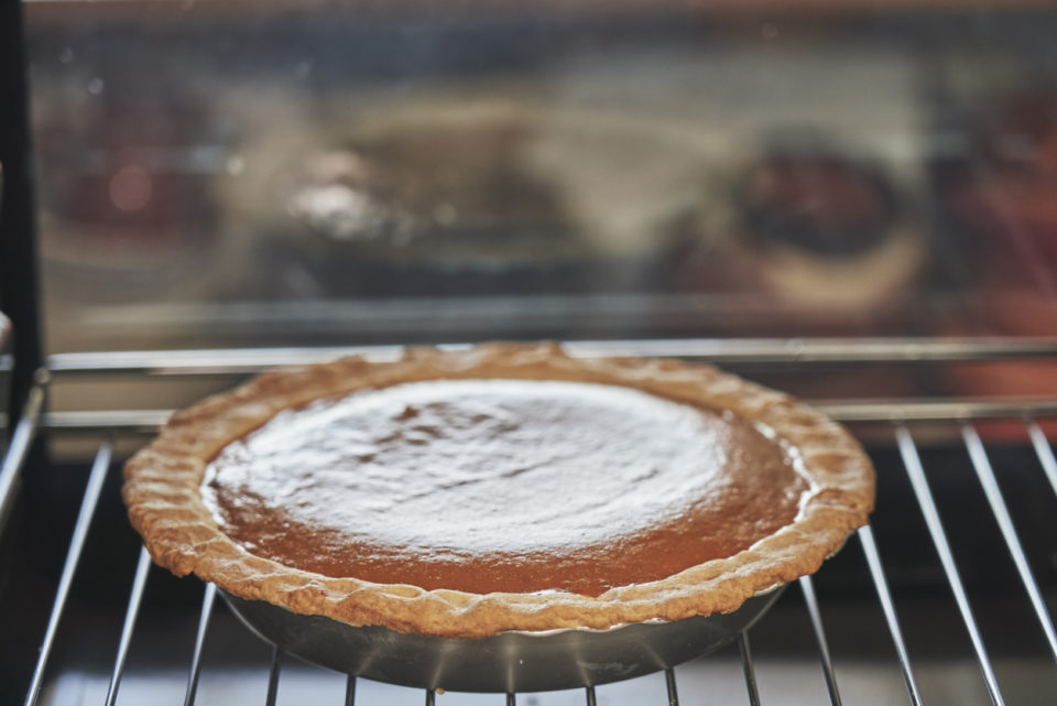 Baking Pumpkin Pie for the Holidays in the Oven